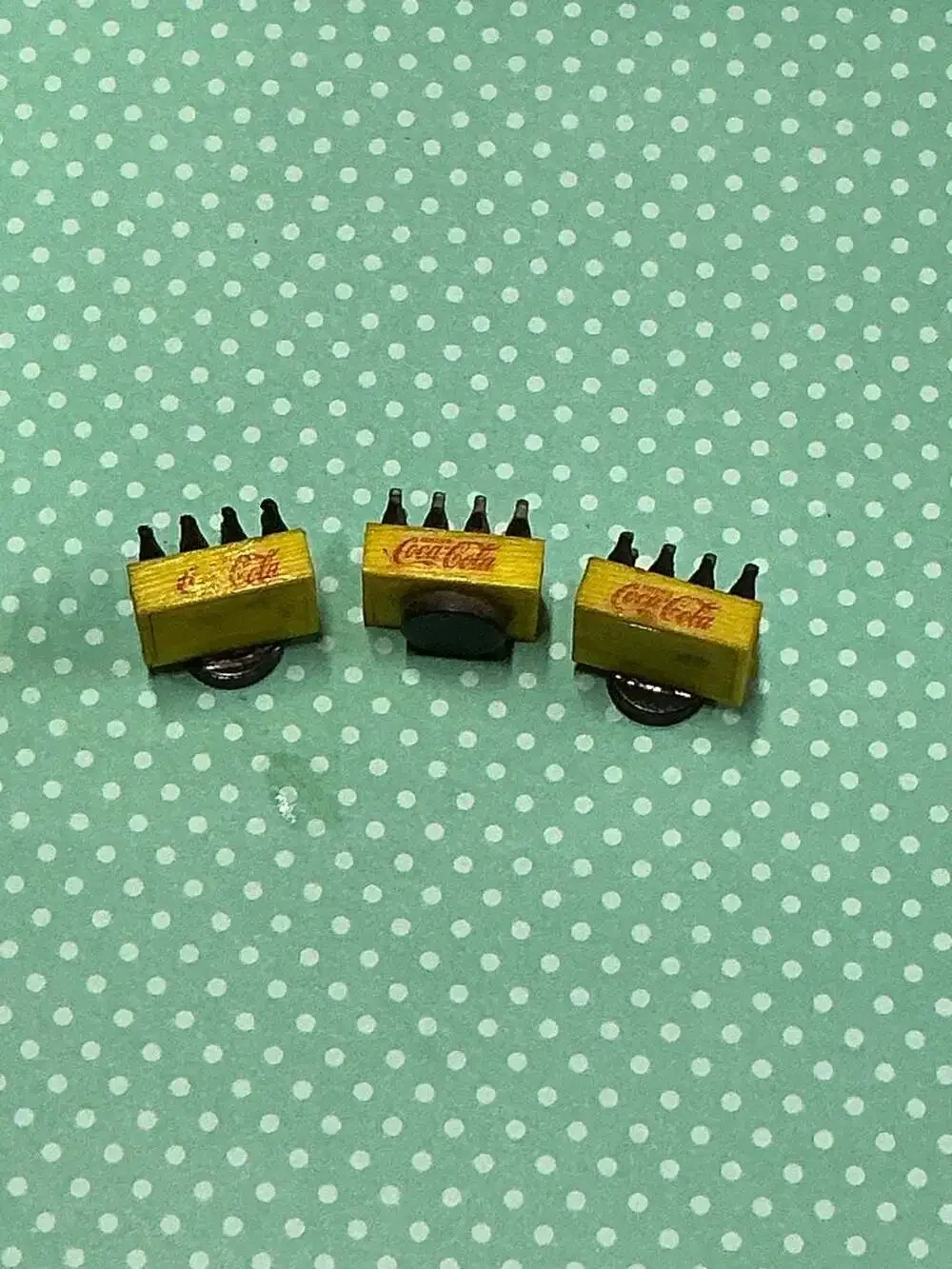 Set of 3 Vintage Coca-Cola Miniature Yellow Crate Magnets